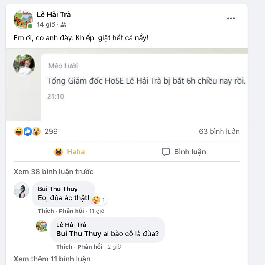 Trên Facebook cá nhân ông Lê Hải Trà xuất hiện bác bỏ thông tin nói trên.