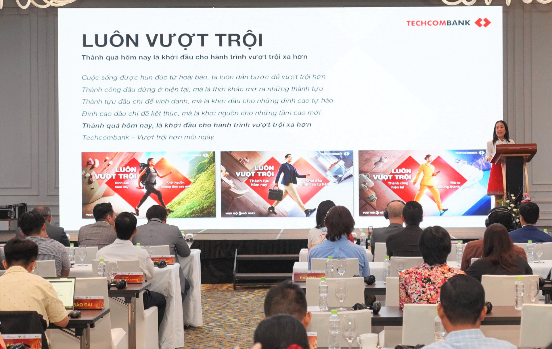 Bà Thái Minh Diễm Tú, Giám đốc Khối Tiếp thị Techcombank chia sẻ tại buổi họp báo Giải Marathon Quốc tế Thành phố Hồ Chí Minh Techcombank mùa thứ 5. 