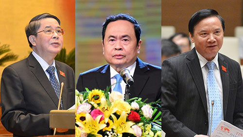 Ông Nguyễn Đức Hải, Trần Thanh Mẫn, Nguyễn Khắc Định (từ trái qua) được giới thiệu để bầu chức Phó Chủ tịch Quốc hội khoá XIV.