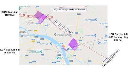 Bản đồ dự án KCN Cao Lãnh, KCN Cao Lãnh II và KCN Cao Lãnh III.