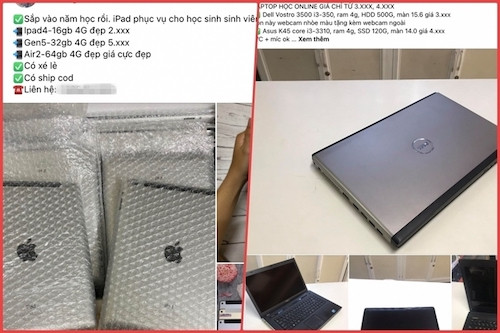 Đủ loại laptop, máy tính bảng cũ đang được chào bán.